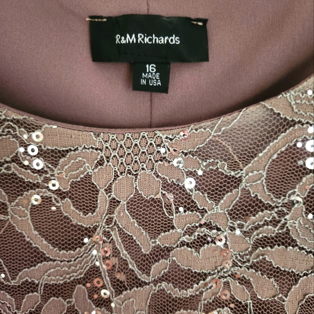 R&M Richards Mauve Lace Midi Dress with Sequins